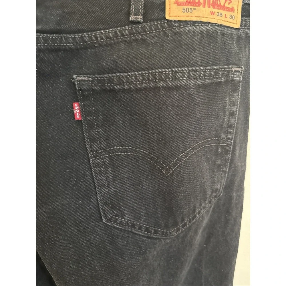 Levi's 505 Regular Fit Straight Leg Jeans Men's 38x30 Black‎ Denim  Cotton